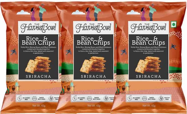 The Harvest Bowl Rice And Bean Chips - Baked Chips/Snacks - Sriracha - 45Gm X 3 - (Pack Of 3)