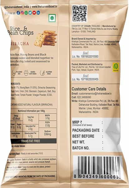 The Harvest Bowl Rice And Bean Chips - Baked Chips/Snacks - Sriracha - 45Gm X 3 - (Pack Of 3)