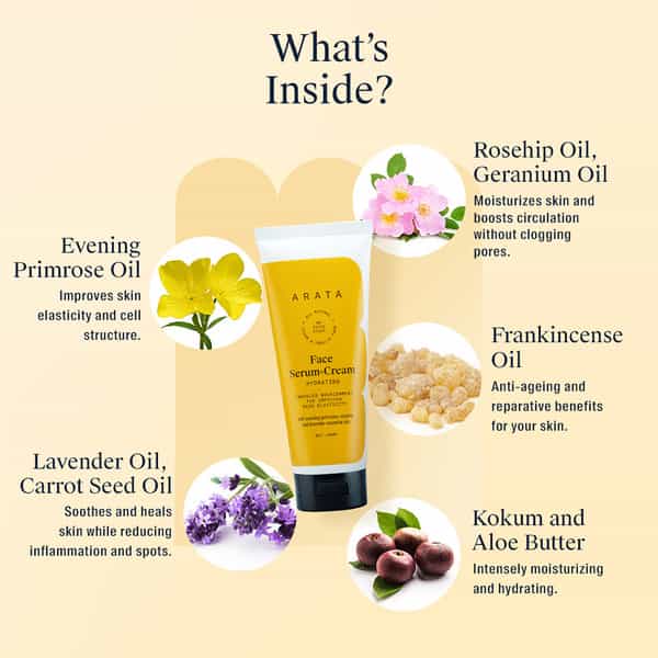 Arata Natural Hydrating Face Serum-Cream With Evening Primrose Rosehip & Lavender Oil - (100 Ml)