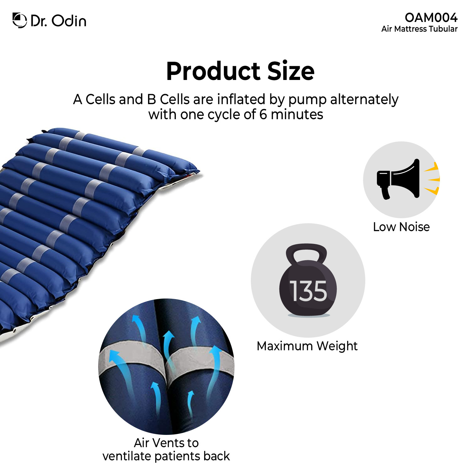 Dr. Odin Oam004 Tubular Anti-Bedsore Air Mattress Premium Enhanced Comfort & Support (Large) 1 No'S