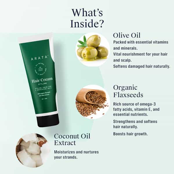 Arata Natural Styling & Hold Hair Cream With Organic Flaxseed & Olive Oil (50 G)