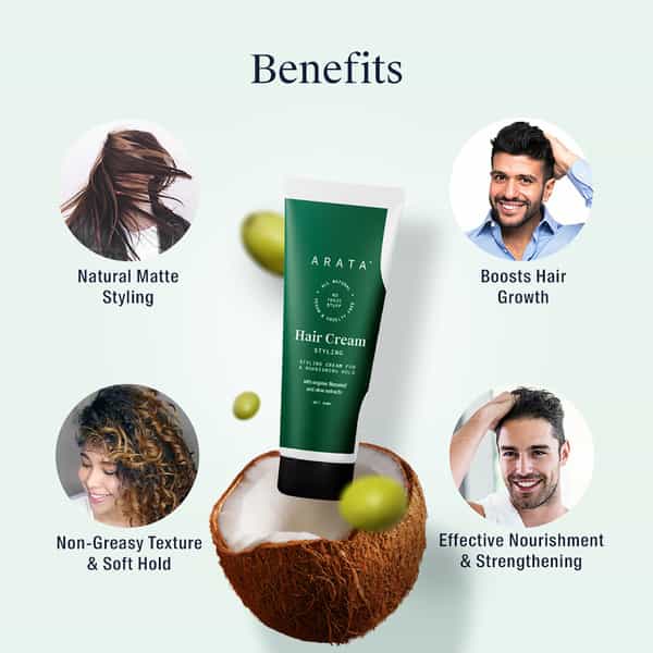 Arata Natural Styling & Hold Hair Cream With Organic Flaxseed & Olive Oil (50 G)