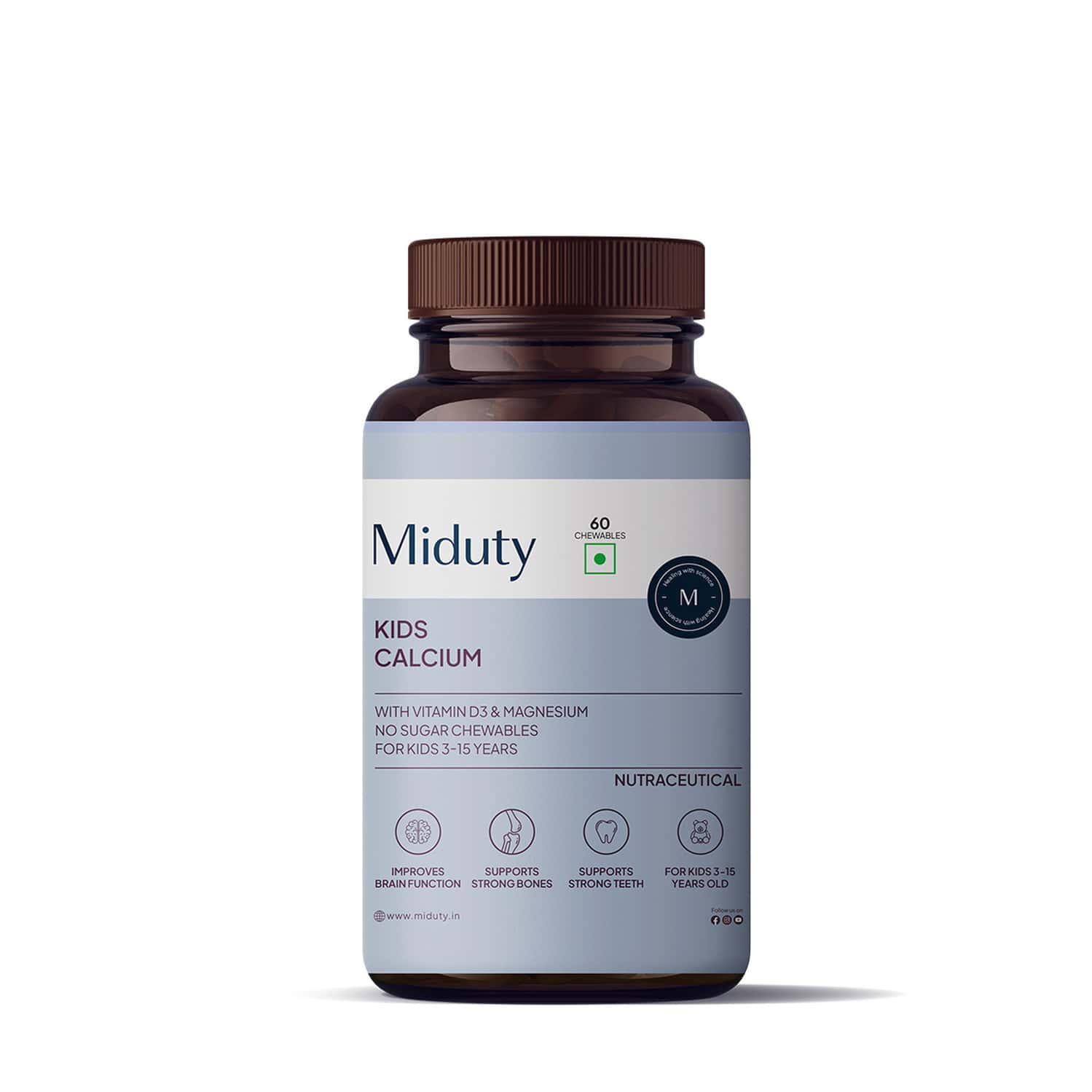 Miduty Palak Notes Kids Calcium Vitamin D3 - K2 - Magnesium - Kids Multivitamin - 60 Chewables