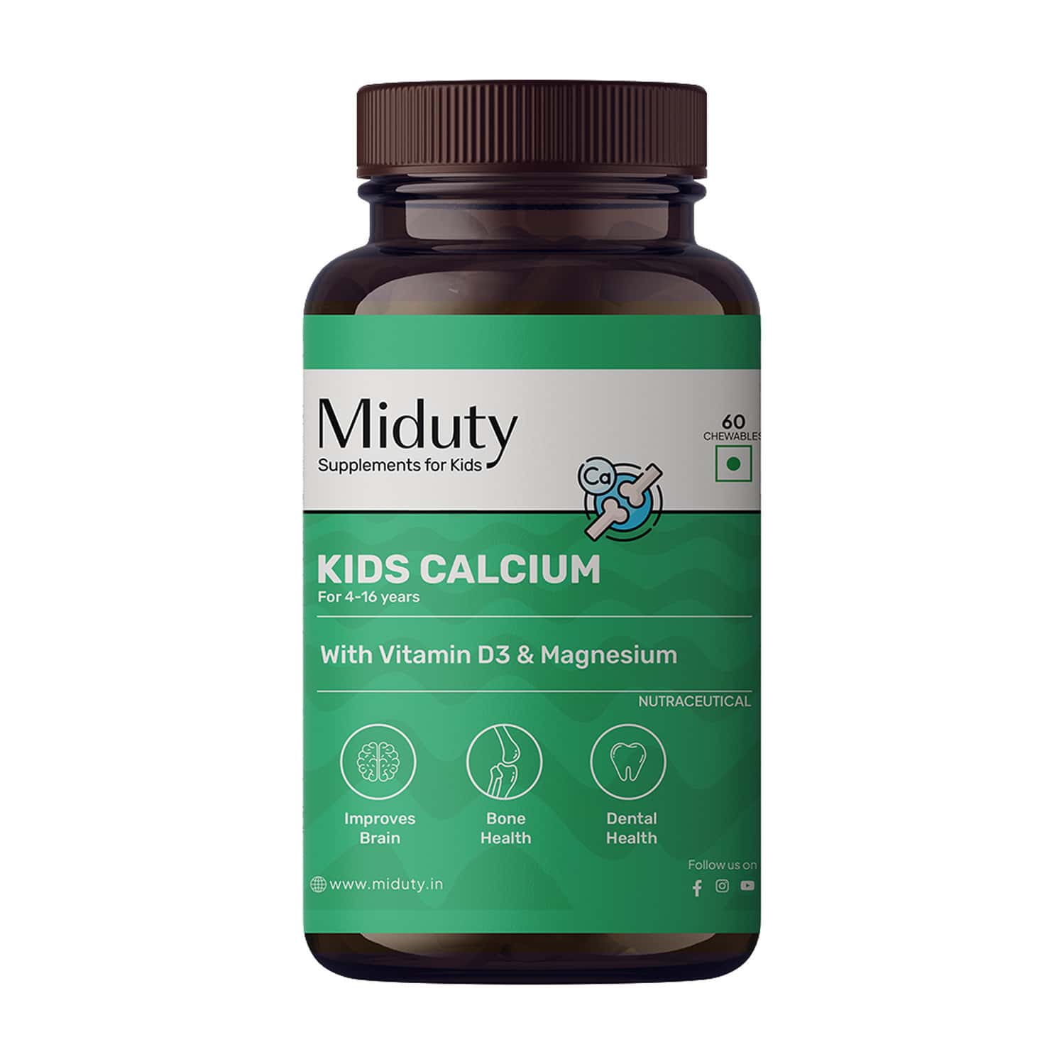 Miduty Palak Notes Kids Calcium Vitamin D3 - K2 - Magnesium - Kids Multivitamin - 60 Chewables