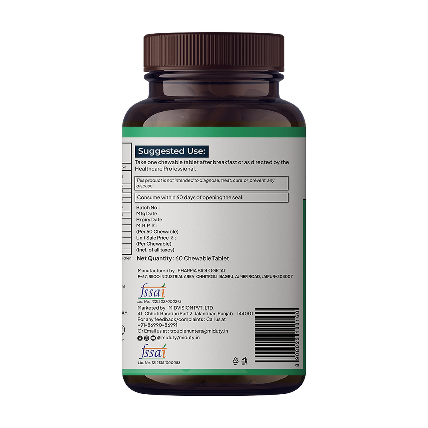 Miduty Palak Notes Kids Calcium Vitamin D3 - K2 - Magnesium - Kids Multivitamin - 60 Chewables