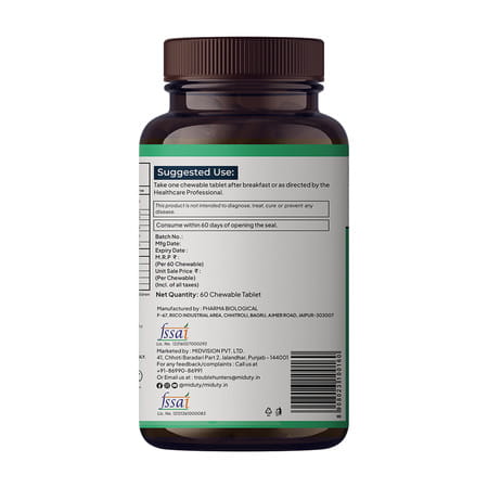 Miduty Kids Calcium - Vitamin D3 - Strong Bones - Immunity Support - Chewable Tablets - 60 Tabs