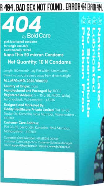 404 By Bold Care Super Nano Thin Condoms 50 Microns Disposable Pouches 20S