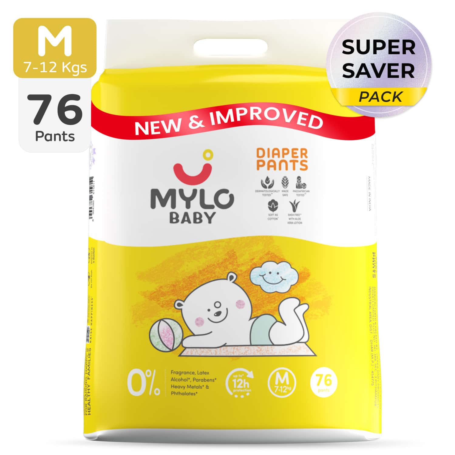 Mylo Baby Diaper Pants Medium (m) Size 7-12 Kgs (76 Count) - Pack Of 1