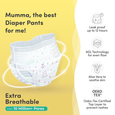 Mylo Baby Diaper Pants Medium (M) Size 7-12 Kgs (76 Count) - Pack Of 1