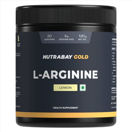 Nutrabay Gold L-Arginine Supplement Powder - 120g | Lemon Flavor | Pre Workout Amino Acid