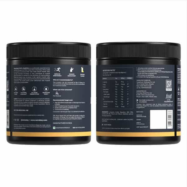 Nutrabay Gold L-Arginine Supplement Powder - 120G | Lemon Flavor | Pre Workout Amino Acid