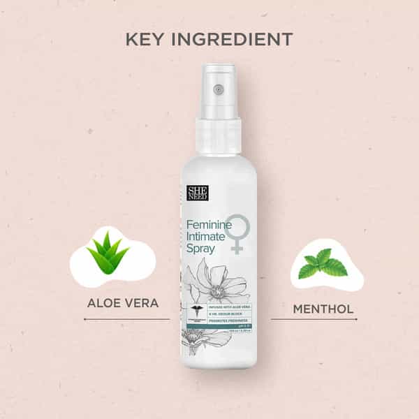 Sheneed Feminine Intimate Spray For Women | For Bikini Area With Aloe Vera & Menthol 100Ml
