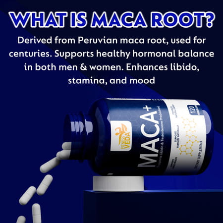 Fitness Veda Maca Root Capsules 120 Veggie Caps - Organic Maca Supplement For Men & Women