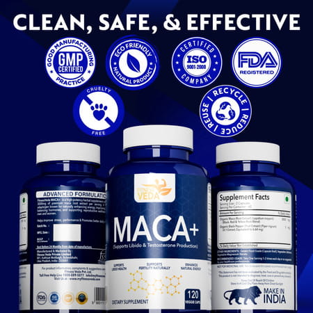 Fitness Veda Maca Root Capsules 120 Veggie Caps - Organic Maca Supplement For Men & Women
