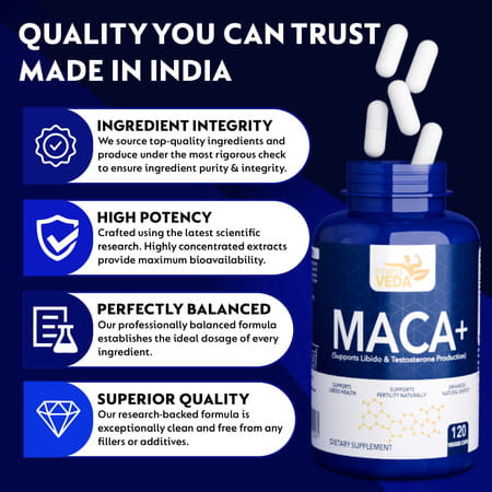 Fitness Veda Maca Root Capsules 120 Veggie Caps - Organic Maca Supplement For Men & Women