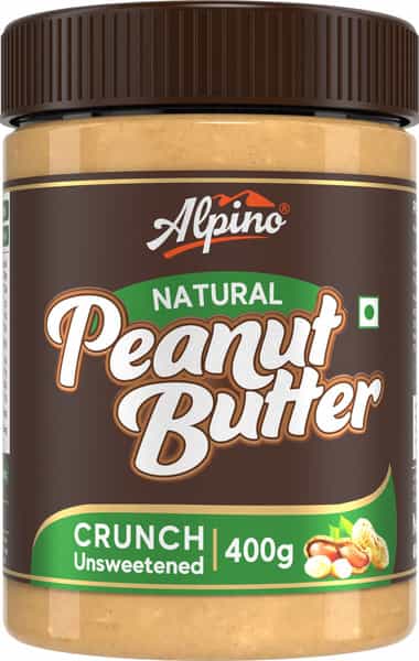 Alpino Natural Peanut Butter Crunchy 400 G |High Protein Peanut Butter | Unsweetened Vegan
