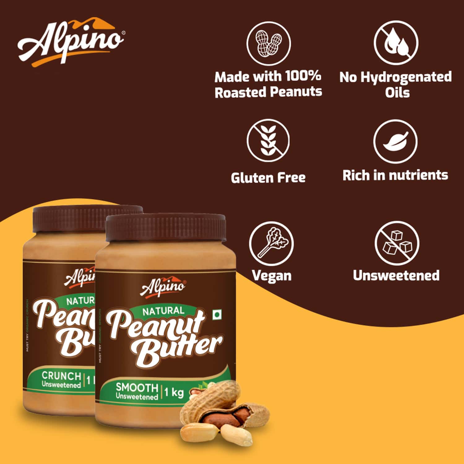 Buy ALPINO NATURAL PEANUT BUTTER CRUNCHY 400 G HIGH PROTEIN PEANUT
