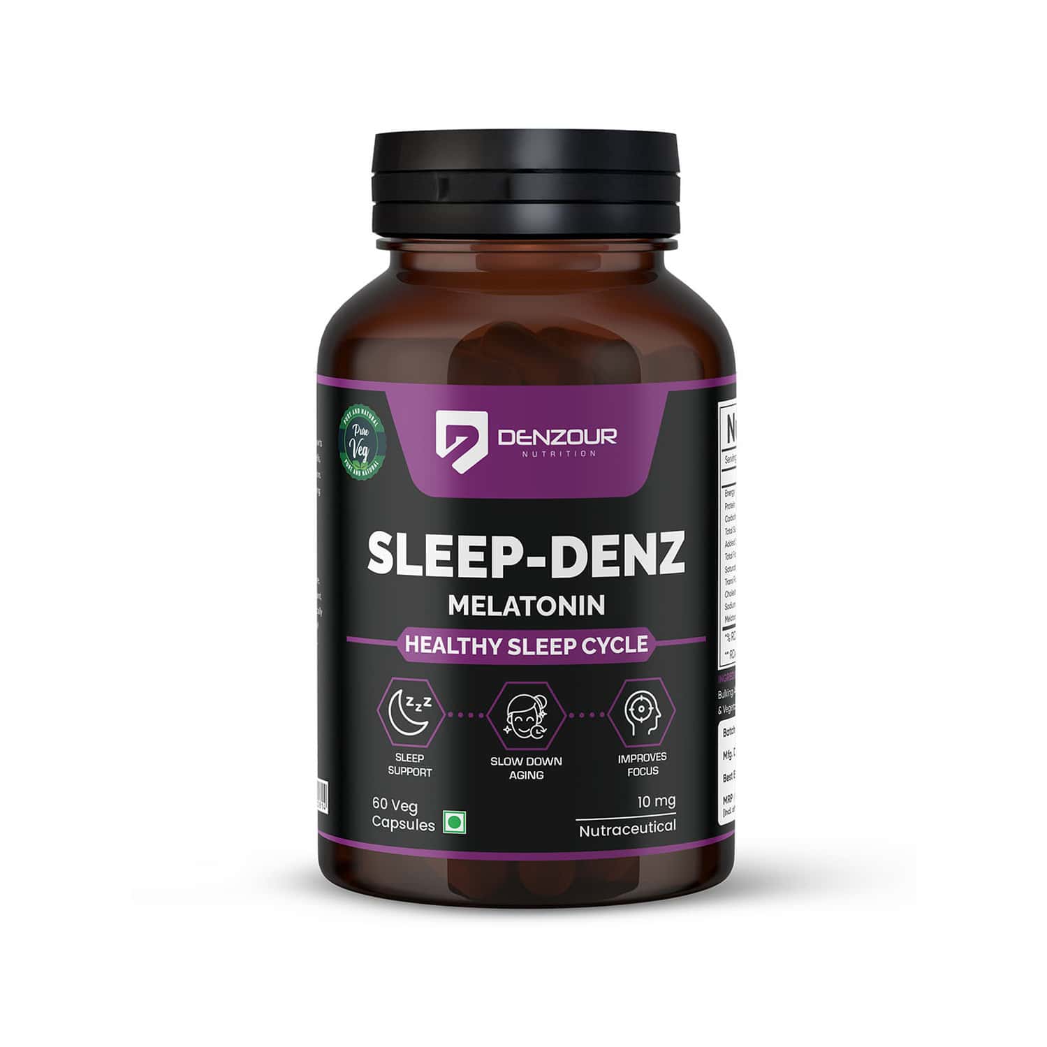 Denzour Nutrition Sleep - Denz Melatonin 10 Mg | Non - Habit Forming | 60 Veg Capsules
