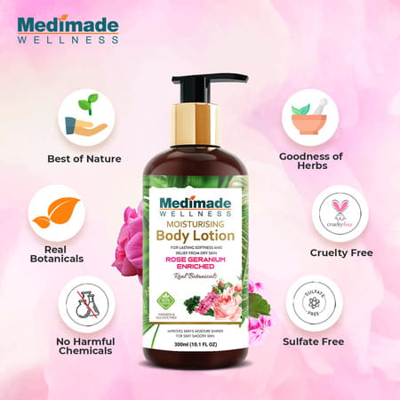 Medimade Rose Geranium Enriched Body Lotion - 300 Ml X 2 ( Pack Of 2 )