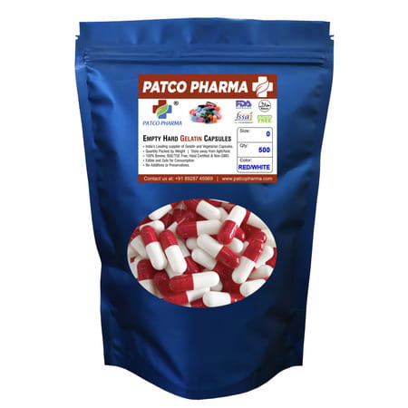 Patco Pharma- Size 0 Red-White Empty Gelatin Pill Capsule|Diy Powder Filling (Pack Of 500 Pcs)