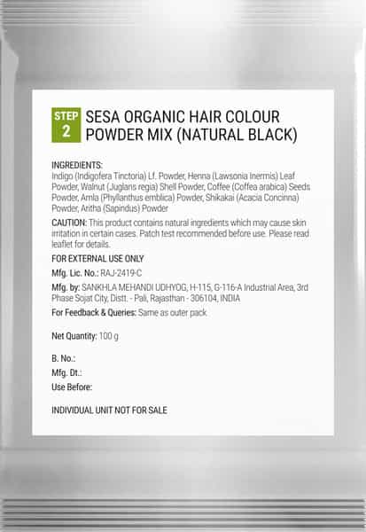 Sesa Natural Hair Colour Kit - 3 Step Kit - Natural Black 40Ml + 200Gm