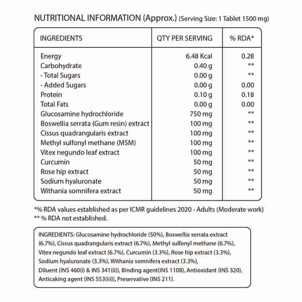 Pure Nutrition Vegan Glucosamine With Msm General Wellbeing 1500Mg Bottle Of 60 Veg Tablets