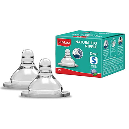 Luvlap Anti-colic Natura Flo Wide Neck Nipple Bpa Free Om+ S Slow Flow (pack Of 2)