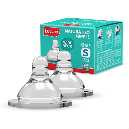 Luvlap Anti-Colic Natura Flo Wide Neck Nipple Bpa Free Om+ S Slow Flow (Pack Of 2)