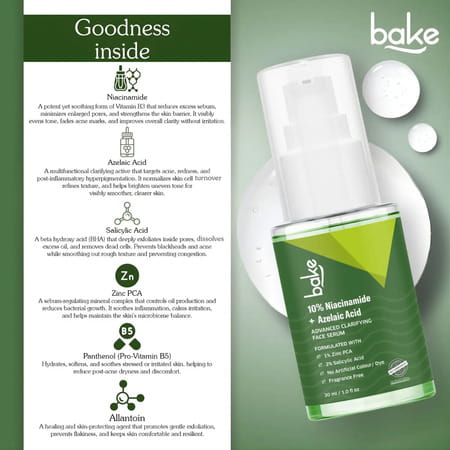 Bake 10% Niacinamide Face Serum With Azelaic For Acne Marks | Dark Spots & Oil Control (30Ml)