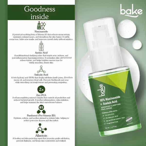 Bake 10% Niacinamide Face Serum With Azelaic For Acne Marks | Dark Spots & Oil Control (30Ml)