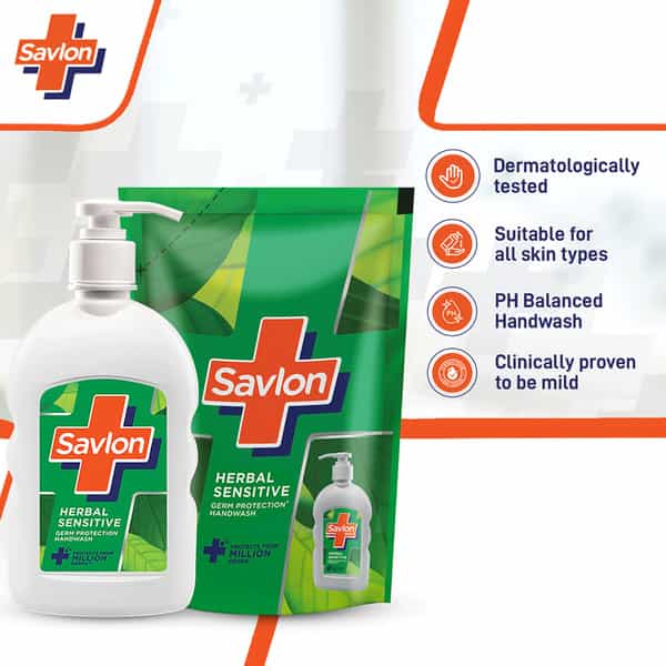 Savlon Herbal Sensitive Ph Balanced Liquid Handwash 200Ml Pump + 175Ml Refill