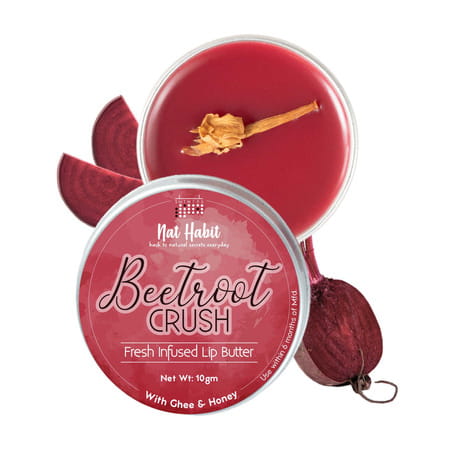 Nat Habit Beetroot Lip Butter With Desi Ghee & Honey Lip Balm For Natural Pink Lips | Moist 10g
