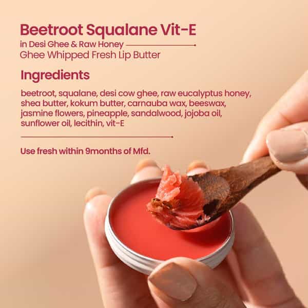 Nat Habit Beetroot Lip Butter With Desi Ghee & Honey Lip Balm For Natural Pink Lips | Moist 10G