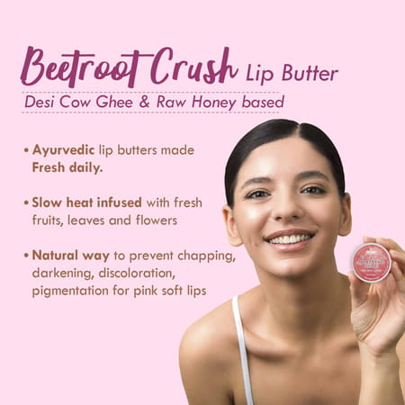 Nat Habit Beetroot Lip Butter With Desi Ghee & Honey Lip Balm For Natural Pink Lips | Moist 10g