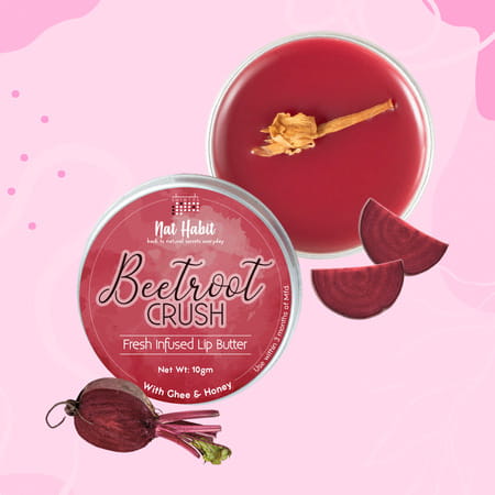 Nat Habit Beetroot Lip Butter With Desi Ghee & Honey Lip Balm For Natural Pink Lips | Moist 10g