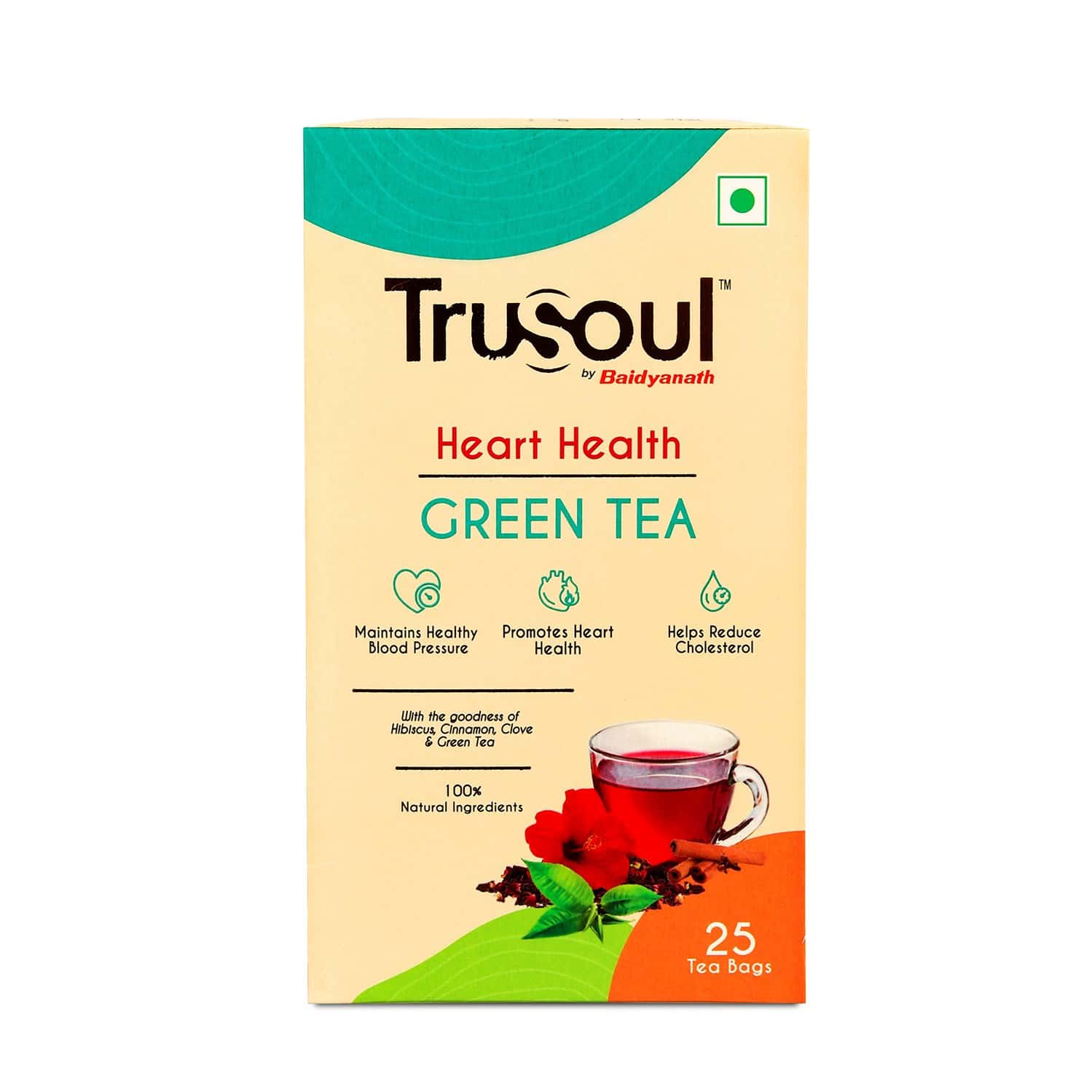 Baidyanath Trusoul Green Tea Heart Health 25 Bags | Cardiac Wellness