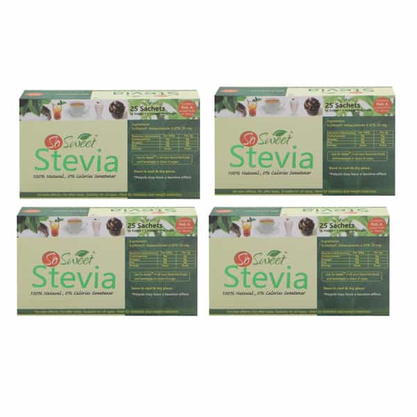So Sweet Stevia 25 Sachet Sugar Free Sweetener (Pack Of 4)