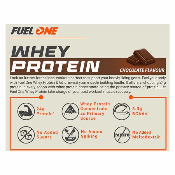 Fuel One Whey Protein | 24 G Protein (Chocolate | 1 Kg / 2.2 Lb)