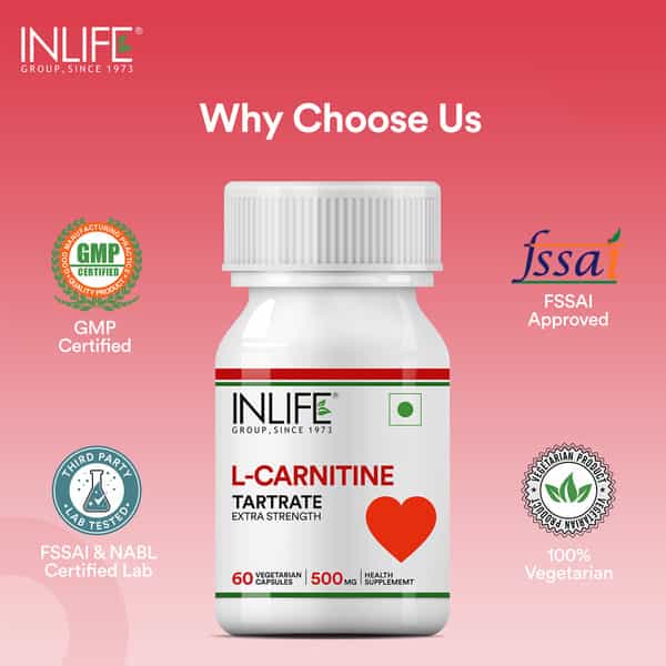 Inlife L-Carnitine L-Tartarate 500Mg (60 Vegetarian Capsules)