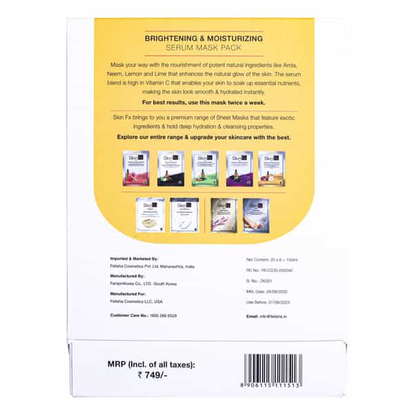 Skin Fx Brightening & Moisturizing Serum Mask, Neem & Amla Japanese Cotton For Dull Skin Tone 300 Ml