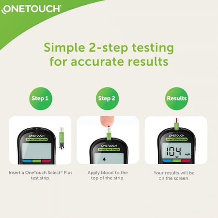 Onetouch Select Plus Glucometer Test Strips 100s Pack + 4 *25s Onetouch Delica Plus Lancets