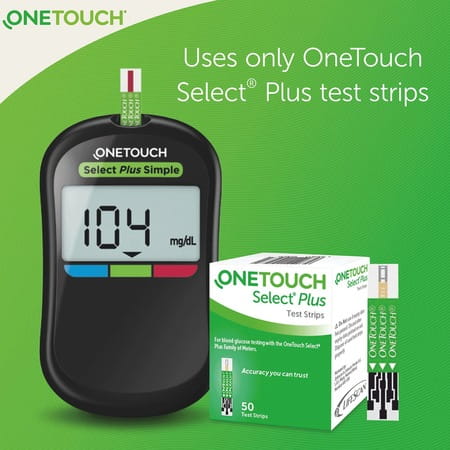 Onetouch Select Plus Glucometer Test Strips 100s Pack + 4 *25s Onetouch Delica Plus Lancets