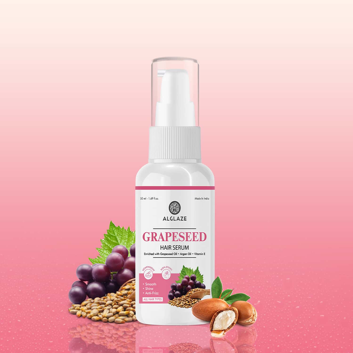 Alglaze Grapeseed Hair Serum | Frizz Control | Grapeseed Oil Argan Oil & Vitamin E | 50ml