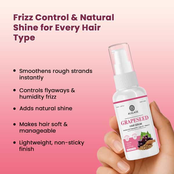 Alglaze Grapeseed Hair Serum | Frizz Control | Grapeseed Oil Argan Oil & Vitamin E | 50Ml