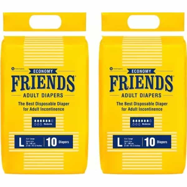 Friends Economy Adult Diapers Tape Style - 2X10 Count (Large) - Waist Size 27.56-49.21 In; 70-125Cm