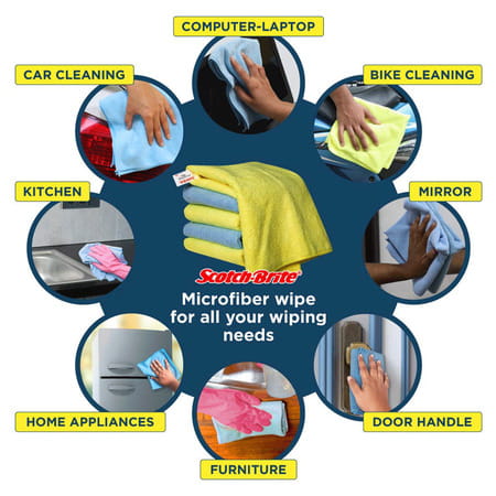 Scotch-Brite Microfiber Cloth/Wipe For Home Kitchen Appliance Pack Of 4 Pcs (340 Gsm) Multicolor