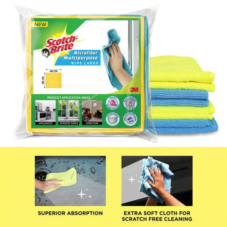 Scotch-Brite Microfiber Cloth/Wipe For Home Kitchen Appliance Pack Of 4 Pcs (340 Gsm) Multicolor