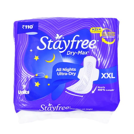 Stayfree Dry Max All Nights Ultra Dry Xxl Packet Of 7 Sanitary Pads