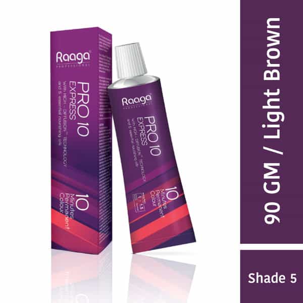 Raaga Professional Pro 10 Express Permanent Hair Color | Light Brown | 5 | 90 Gm