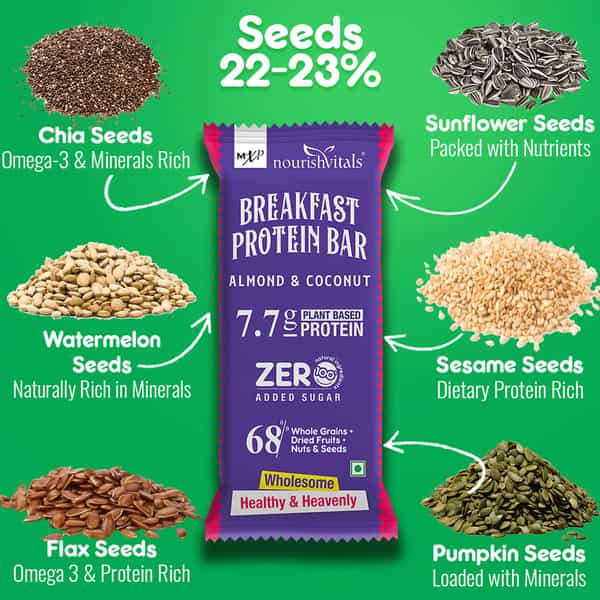 Nourishvitals Assorted Breakfast Protein Bars No Added Sugar Or Artificial Flavors 275G